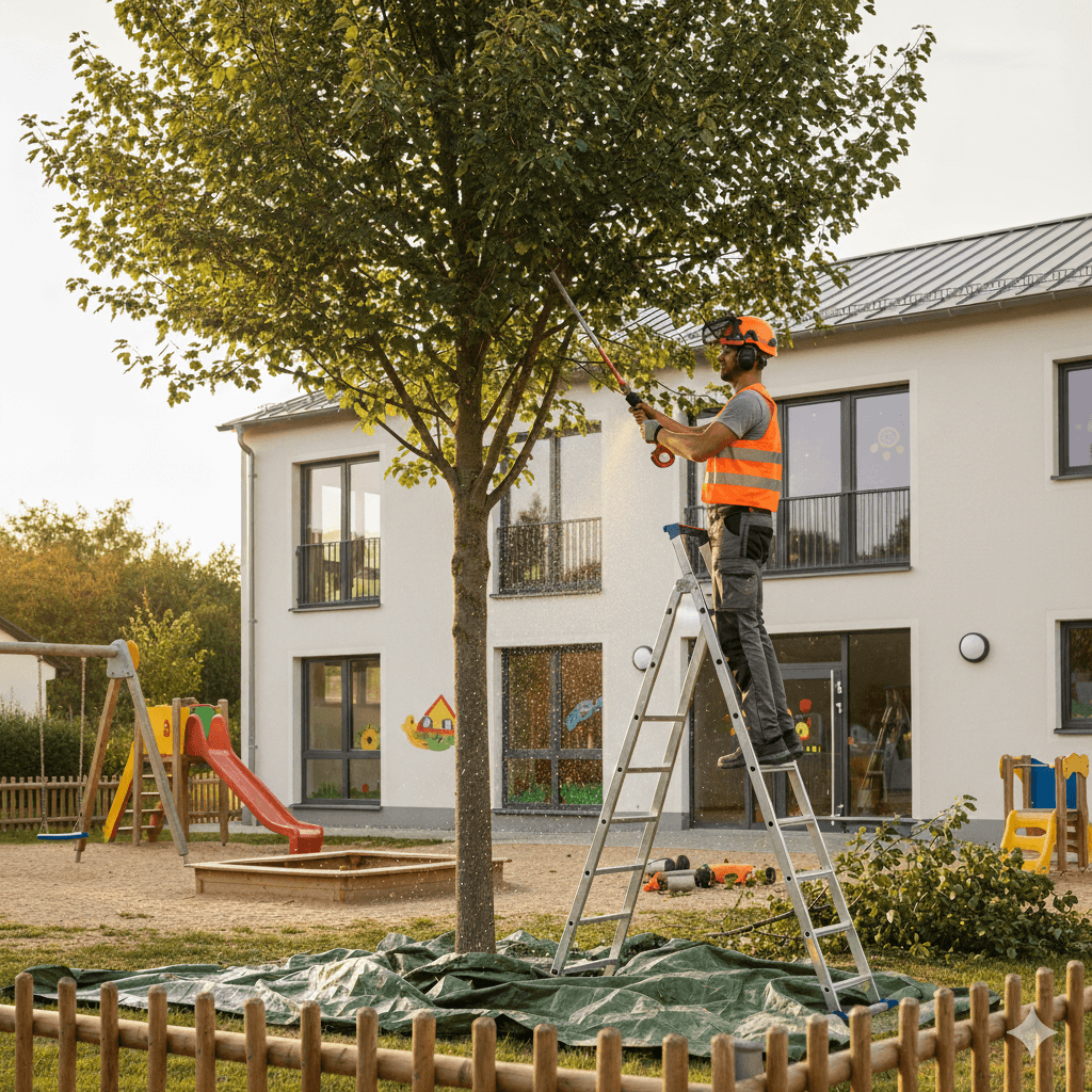 Grüner Außenbereich mit Sitzflächen gestaltet von Evergreen Gartenservice