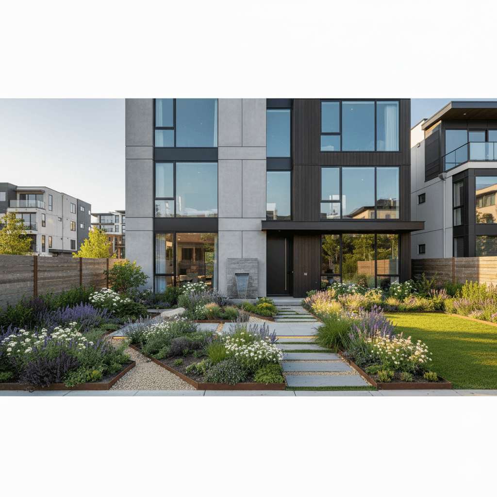 Terrassengarten am modernen Stadthaus von Evergreen Gartenservice