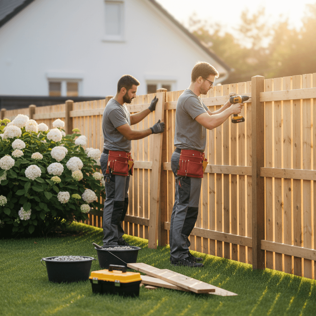 Holzzaun mit üppiger Staudenbepflanzung in einem Evergreen Gartenprojekt